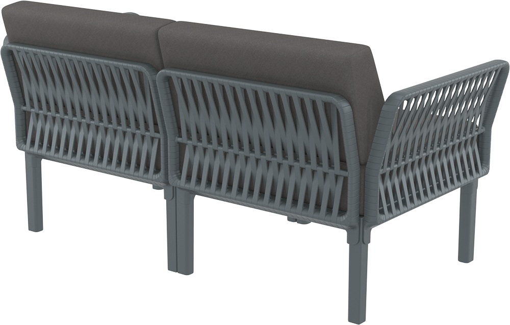 Диван пластиковый двухместный с подушками Siesta Contract Portofino Lounge, темно-серый, темно-серый