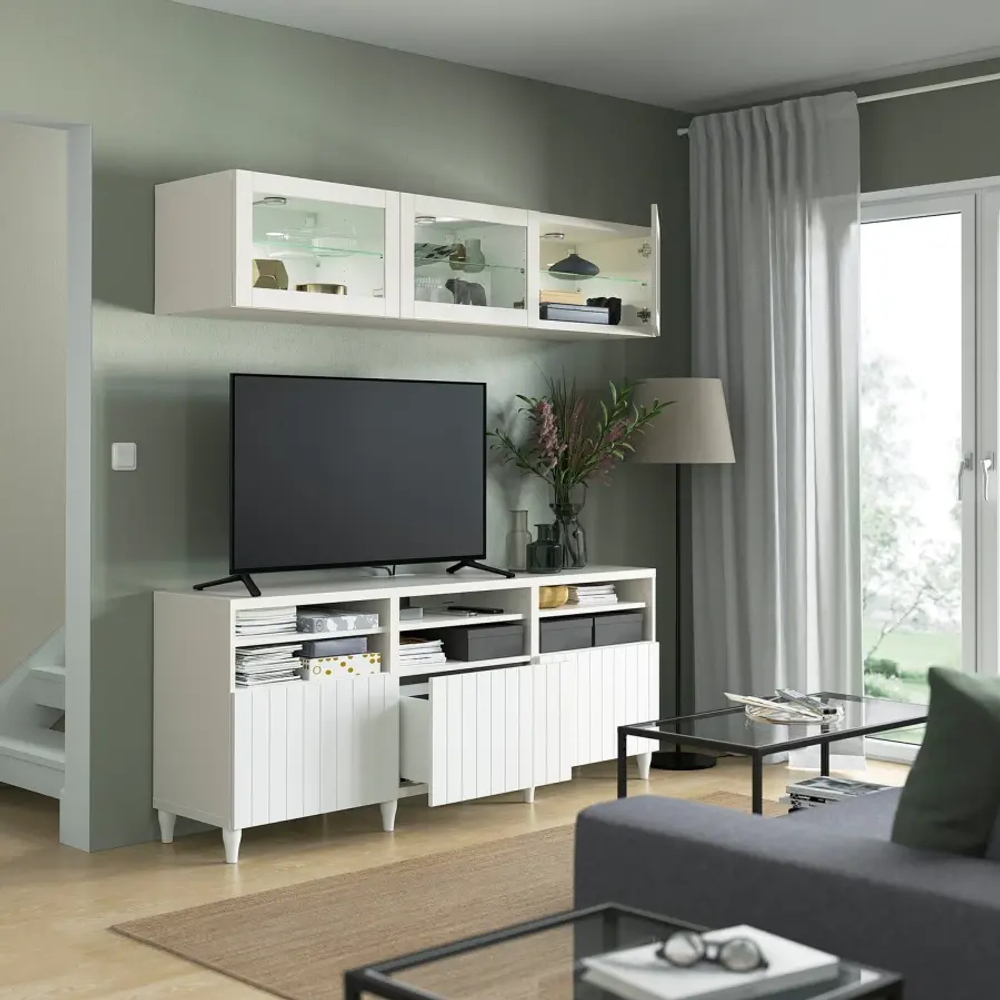 Тумба под телевизор - IKEA BESTÅ/BESTA, 180x42x192 см, белый, Бесто ИКЕА