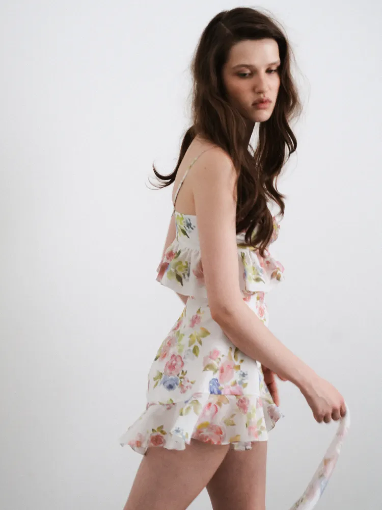 Одри (Audrie), шорты с рюшами из батиста шифона с цветочным принтом