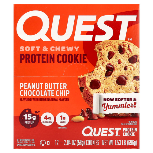 Quest Nutrition, Protein Cookie, арахисовая паста с шоколадной крошкой, 12 печений, 58 г (2,04 унции)