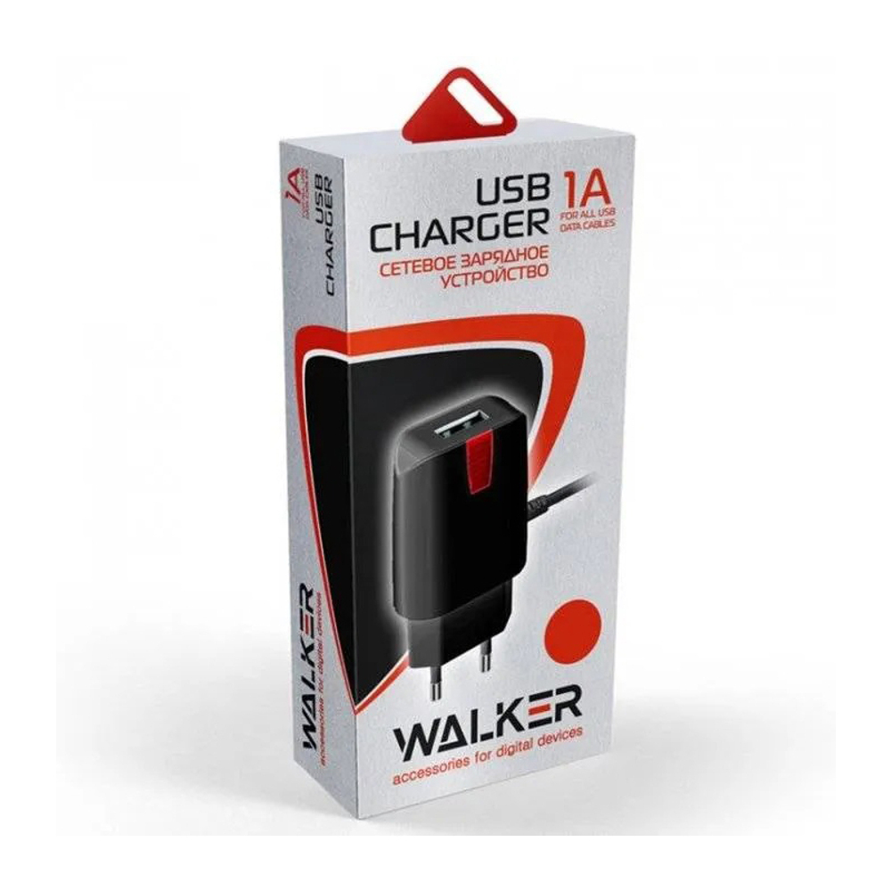 Сетевое зарядное устройство Walker WH-11,USB (1А), чёрный