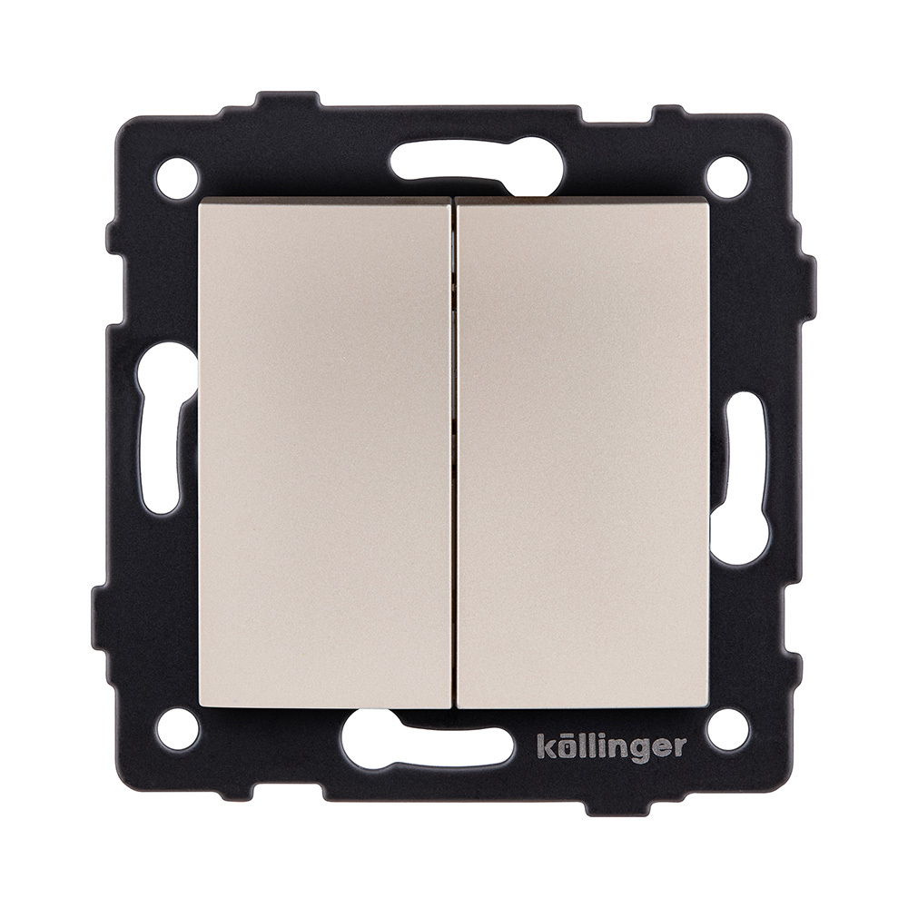 Выключатель кнопочный 2-клавишный 10А/250В, изогнутый, золотой Kollinger REA-R-011GD для Aspekt, Eleganz, Reflex