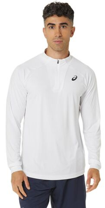 Мужская теннисная футболка  Asics Men Court 1/2 Zip Long Sleeve Top - brilliant white/brilliant white