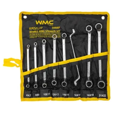 Ключи накидные, отогнутые на 75град., набор 8пр. (6х7, 8х9, 10х11, 12х13, 14х15, 16х17, 18х19, 21х22мм) WMC TOOLS WMC-5088P