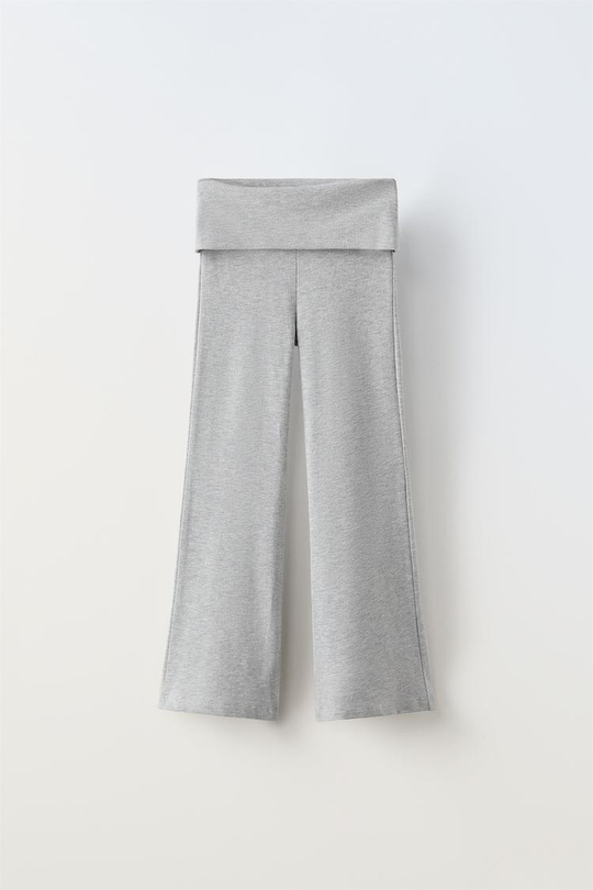 ZARA ЛЕГИНСЫ FLARED С ОТВОРОТОМ НА ПОЯСЕ, СЕРЫЙ С МЕЛАНЖЕВЫМ ЭФФЕКТОМ
