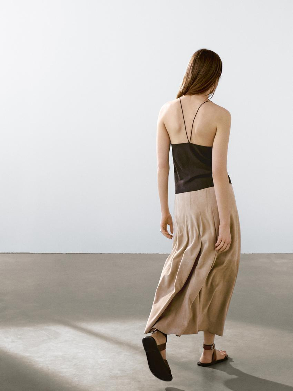 Massimo Dutti Топ на тонких бретелях с рельефным узором, коричневый