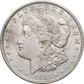 1 доллар (dollar) 1921 США Morgan Dollar (доллар Моргана) без обозначения монетного двора