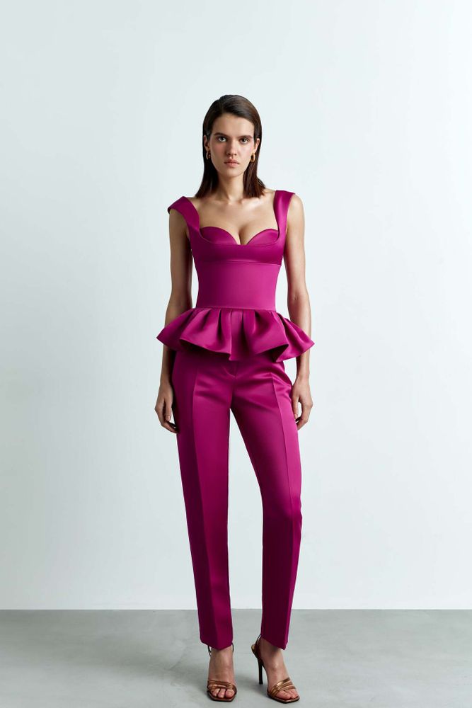 Брюки зауженные из атласа