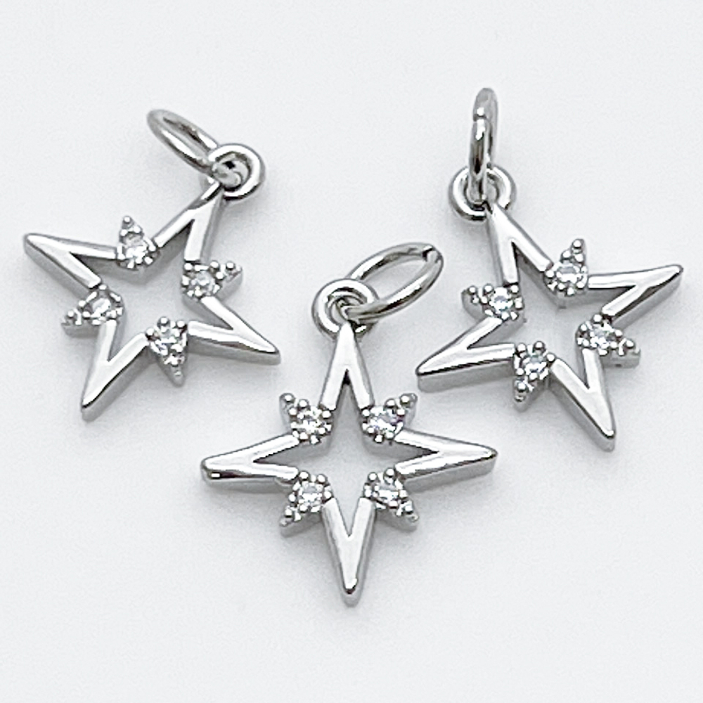 Подвеска Звезда, родиевое покрытие, фианиты, размер 15*12 мм, цена за 1 шт