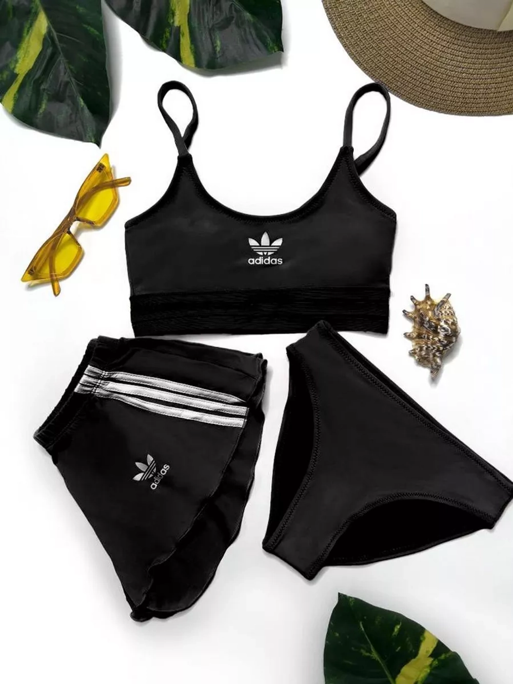 купальник раздельный 3 в 1 с шортами спортивный Adidas