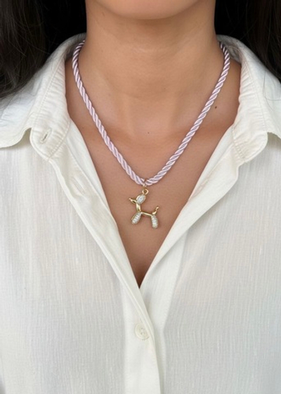 Сиреневый Чокер - шнур с подвеской Пудель в фианитах