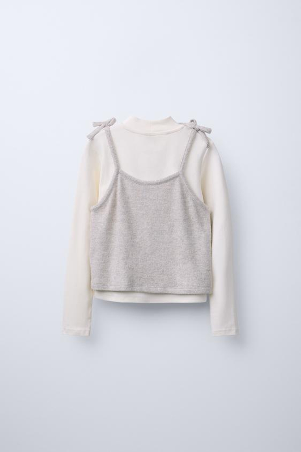 ZARA ТРИКОТАЖНЫЙ ТОП С КОНТРАСТНЫМИ РУКАВАМИ, БЕЖЕВЫЙ