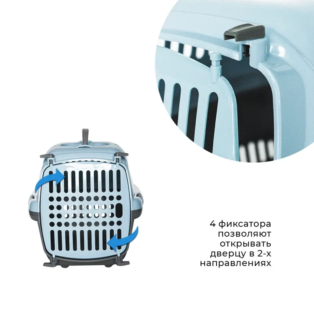 Переноска пластиковая ZOOEXPRESS "Турне" с цветной дверцей - 42х29х29,5 см (S) - голубая