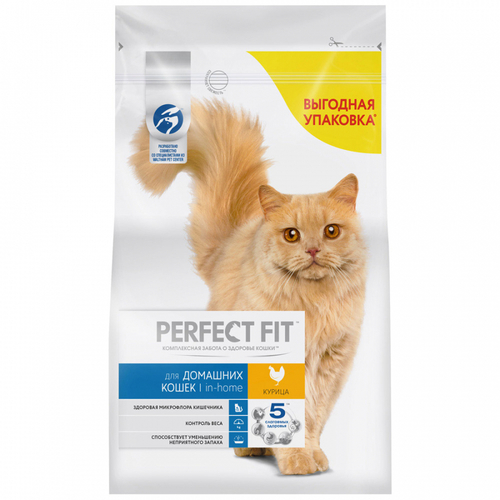 Сухой корм Perfect Fit Indoor для домашних кошек, с курицей, 2.5 кг