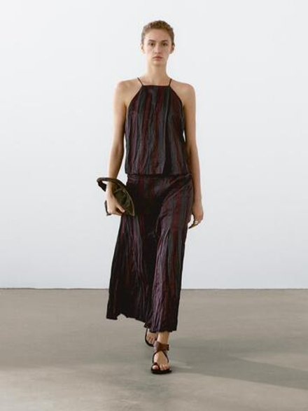 Massimo Dutti Топ из струящейся ткани в полоску с горловиной халтер, бордо