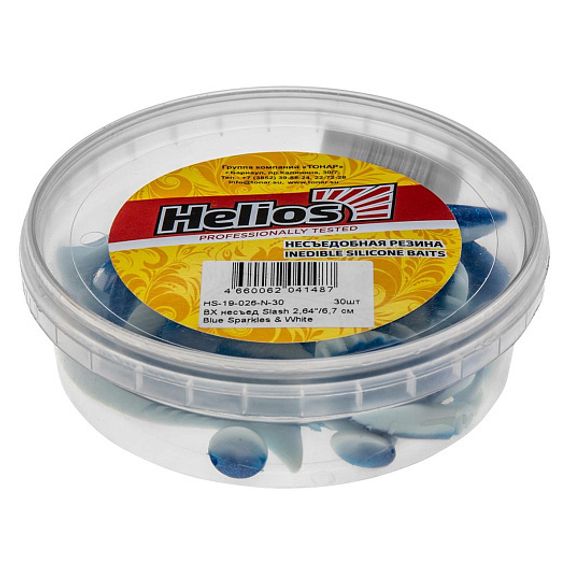 Виброхвост несъедоб. Slash 2,64&#39;/6,7 см Blue Sparkles &amp; White 30шт. (HS-19-026-N-30) Helios