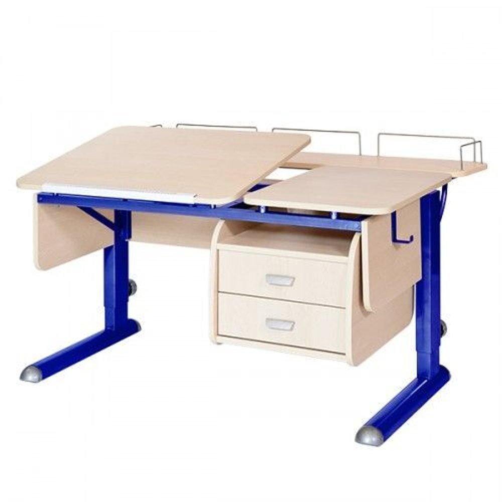 Растущая парта Астек Твин-2 с фронтовой приставкой и тумбой на 2 ящика (1150×850 мм)