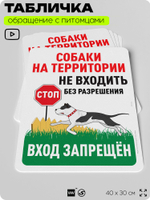 Табличка "Собаки на территории, не входить без разрешения" на дверь и забор, для двора, дома, подъезда, 40х30 см, Silver Plane x Айдентика Технолоджи