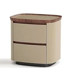 Тумба прикроватная 4669, бежевая экокожа, шпон ореха