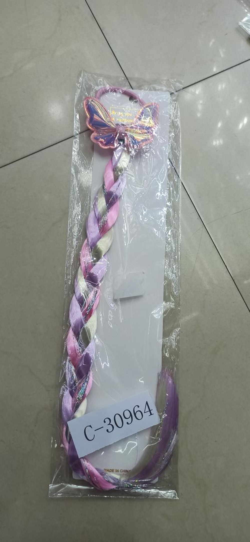 Заколка с волосами бантом 3-4 цвет а микс, блистер с-30964