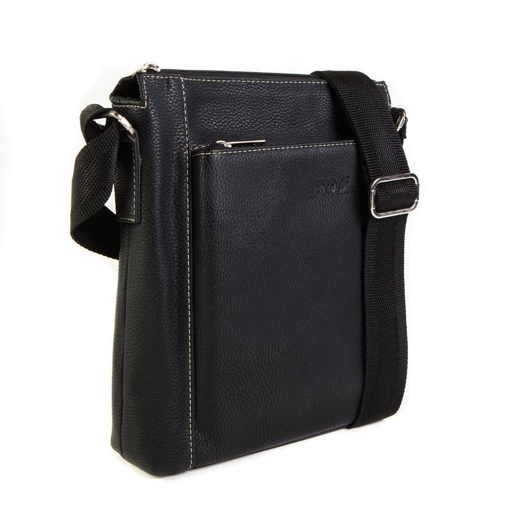 Мужская небольшая наплечная чёрная сумка-планшет из искусственной кожи Paulo Valenti TK-S71