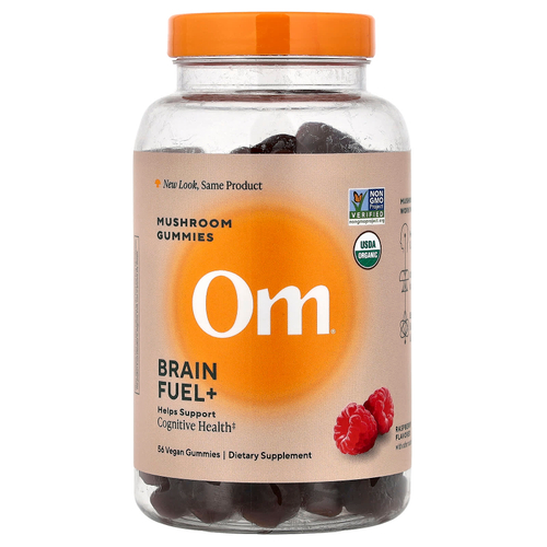 Om Mushrooms, Brain Fuel+, жевательные грибы, со вкусом малины, 56 веганских жевательных таблеток