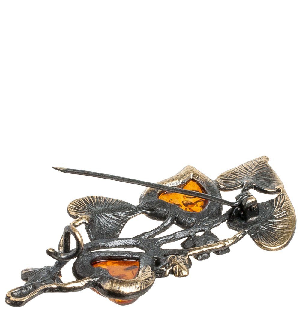 AM- 889 Брошь «Веточка Сирени» (латунь, янтарь)