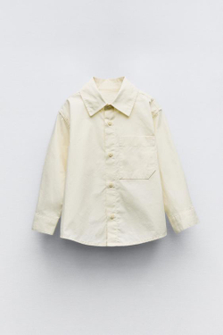 ZARA РУБАШКА С КАРМАНОМ, ЭКРЮ