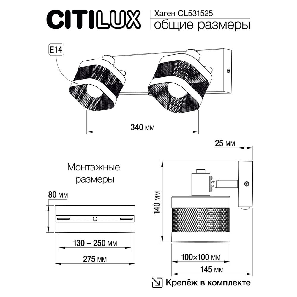 Citilux Хаген CL531525 Спот с выключателем Чёрный