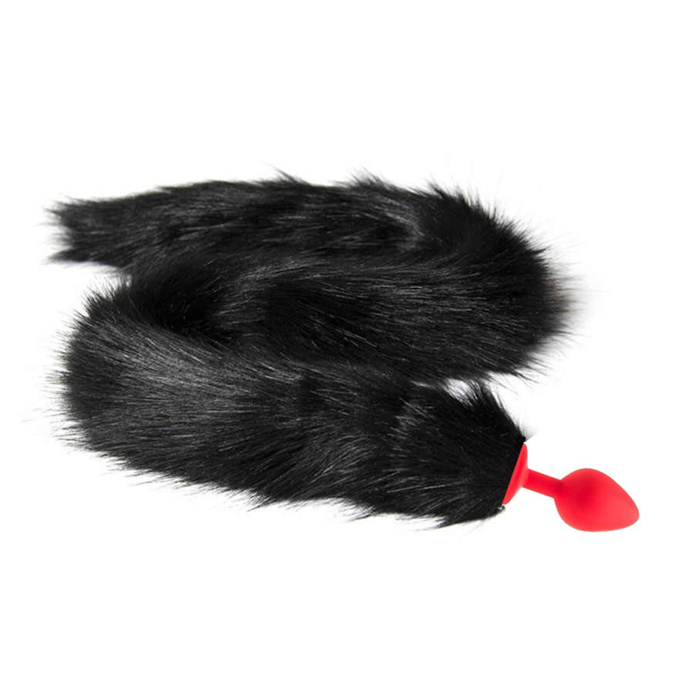 Красная анальная пробка с черным хвостом (Цвет: черный)