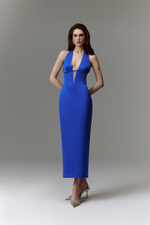 Платье миди удлиненное из сатина с вырезом