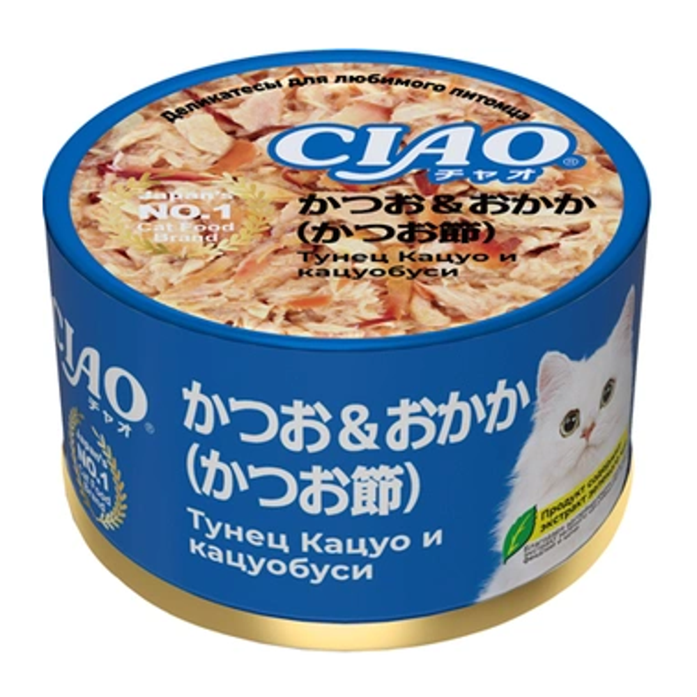 Inaba ciao can влажный корм тунец кацуо и кацуобуси. дополнительный рацион для кошек 85г