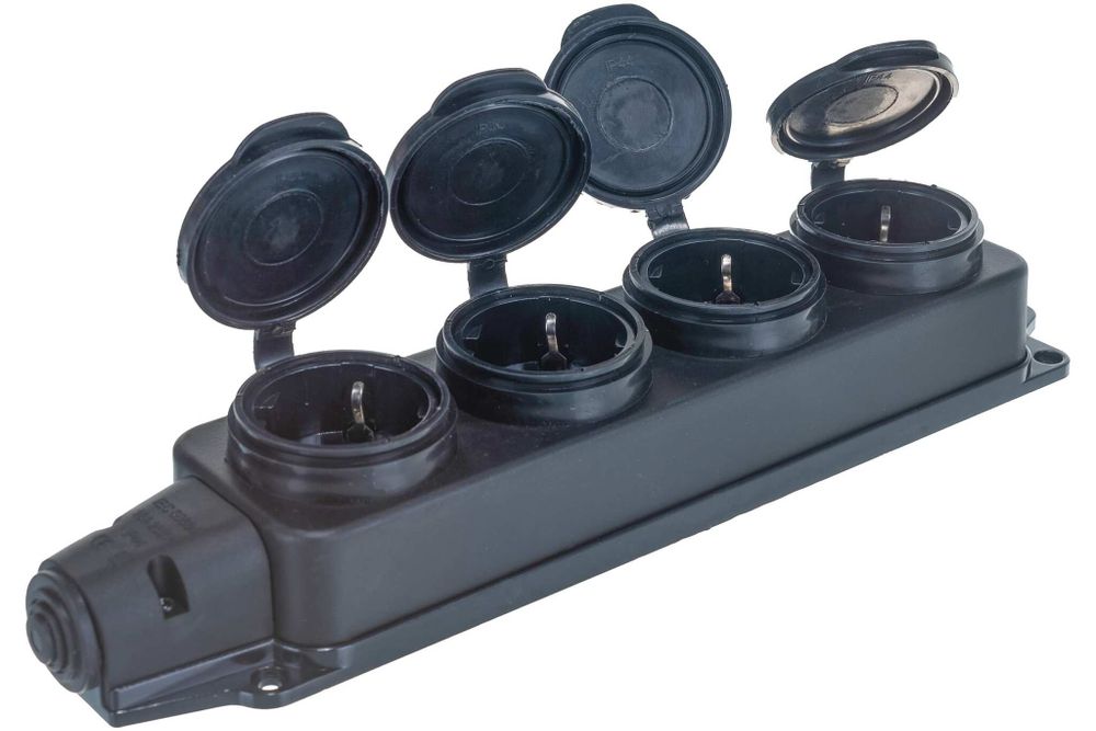 Колодка 4 розетки однофазная с заглушками с заземляющими контактами (каучук)1029