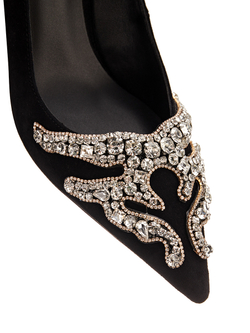 Женские замшевые туфли черные с аппликацией