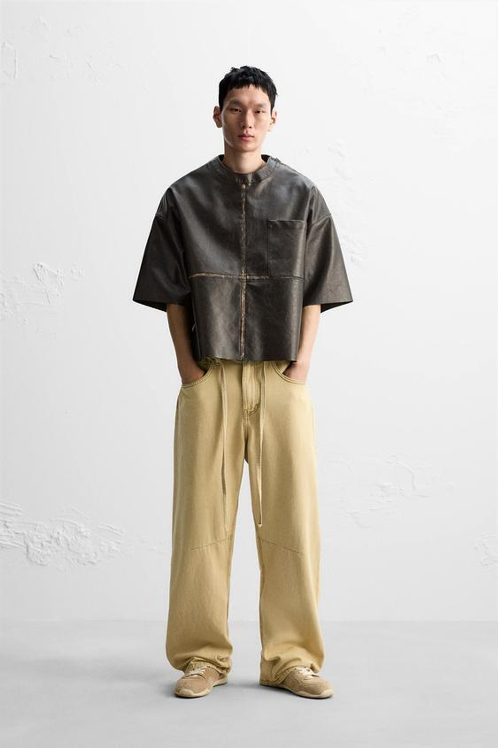 ZARA КУРТКА-РУБАШКА ИЗ ИСКУССТВЕННОЙ КОЖИ С ЭФФЕКТОМ ПОТЕРТОСТИ, КОРИЧНЕВЫЙ