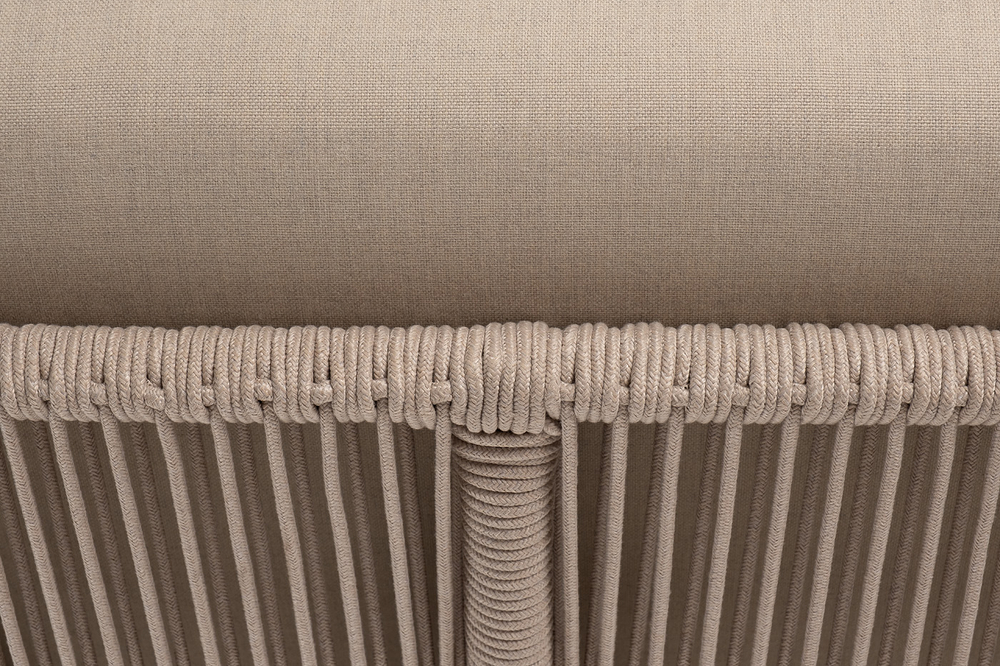 "Канны" угловой модуль плетеный из роупа, каркас алюминий белый муар, роуп бежевый круглый, ткань бежевая 15052