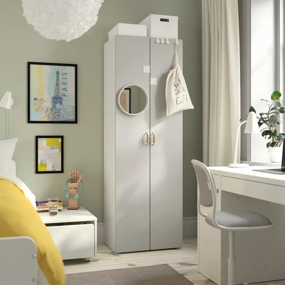Шкаф - PLATSA/ SMÅSTAD / SMАSTAD  IKEA/ ПЛАТСА/СМОСТАД  ИКЕА, 60х42х181 см, белый/серый