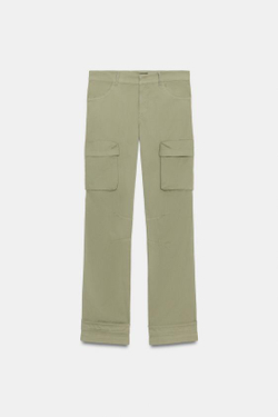 ZARA БРЮКИ КАРГО ПРЯМОГО КРОЯ, СВЕТЛЫЙ ХАКИ