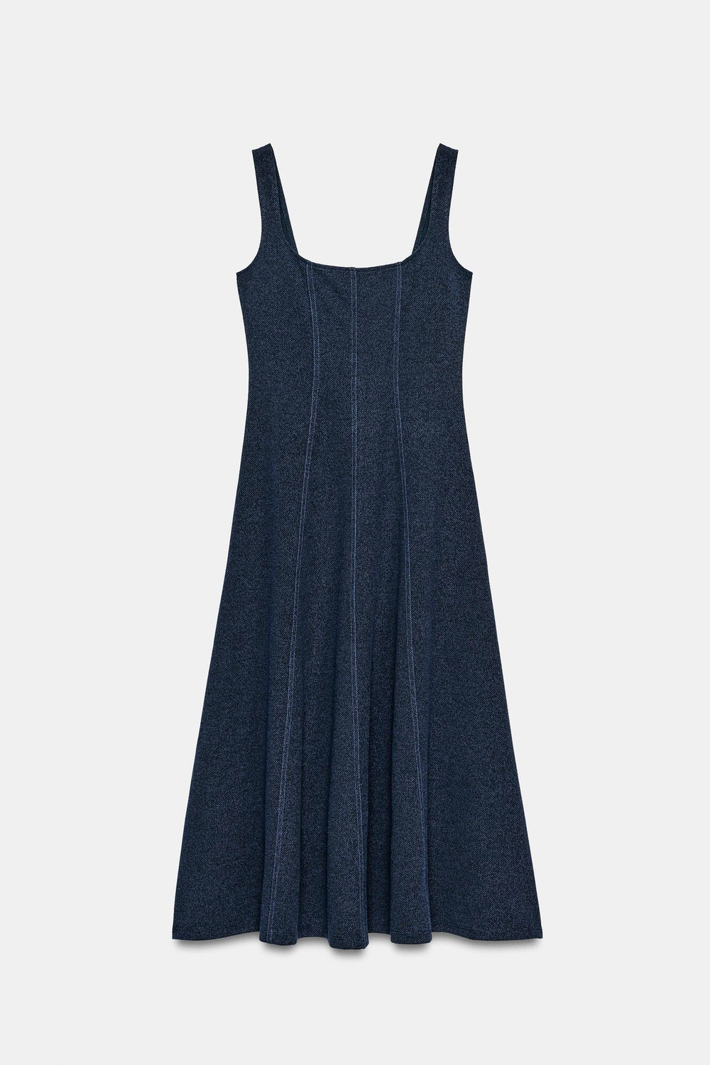 ZARA ПЛАТЬЕ МИДИ НА БРЕТЕЛЯХ, МОРСКОЙ СИНИЙ МЕЛАНЖ
