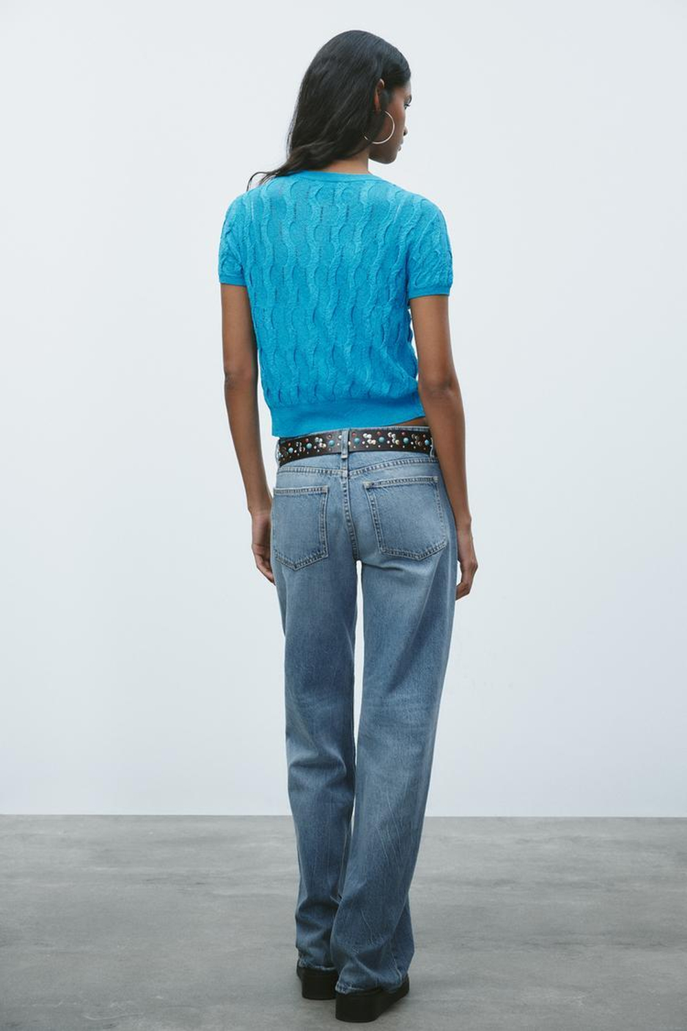 ZARA ТОП ИЗ РЕЛЬЕФНОГО ТРИКОТАЖА, СИНИЙ