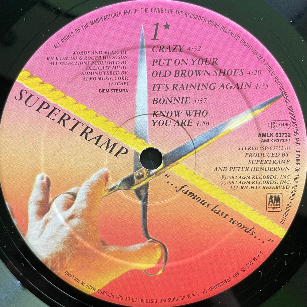 Supertramp - "...Famous Last Words..." (Голландия 1982г.)