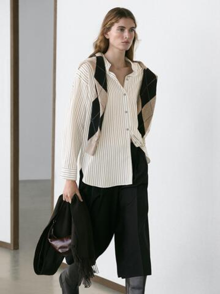 Massimo Dutti Рубашка из струящейся ткани в полоску, белый