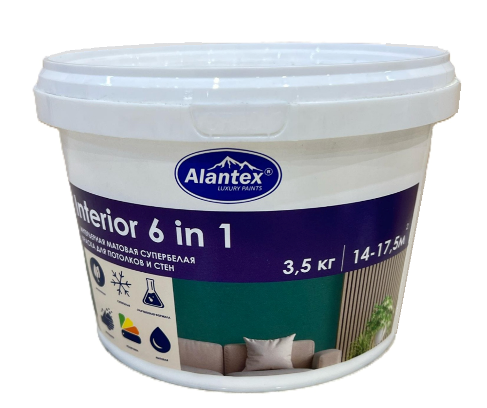 КРАСКА ДЛЯ ПОТОЛКОВ И СТЕН INTERIOR 6 IN 1 МАТОВАЯ   3,5 КГ (4870233517486)