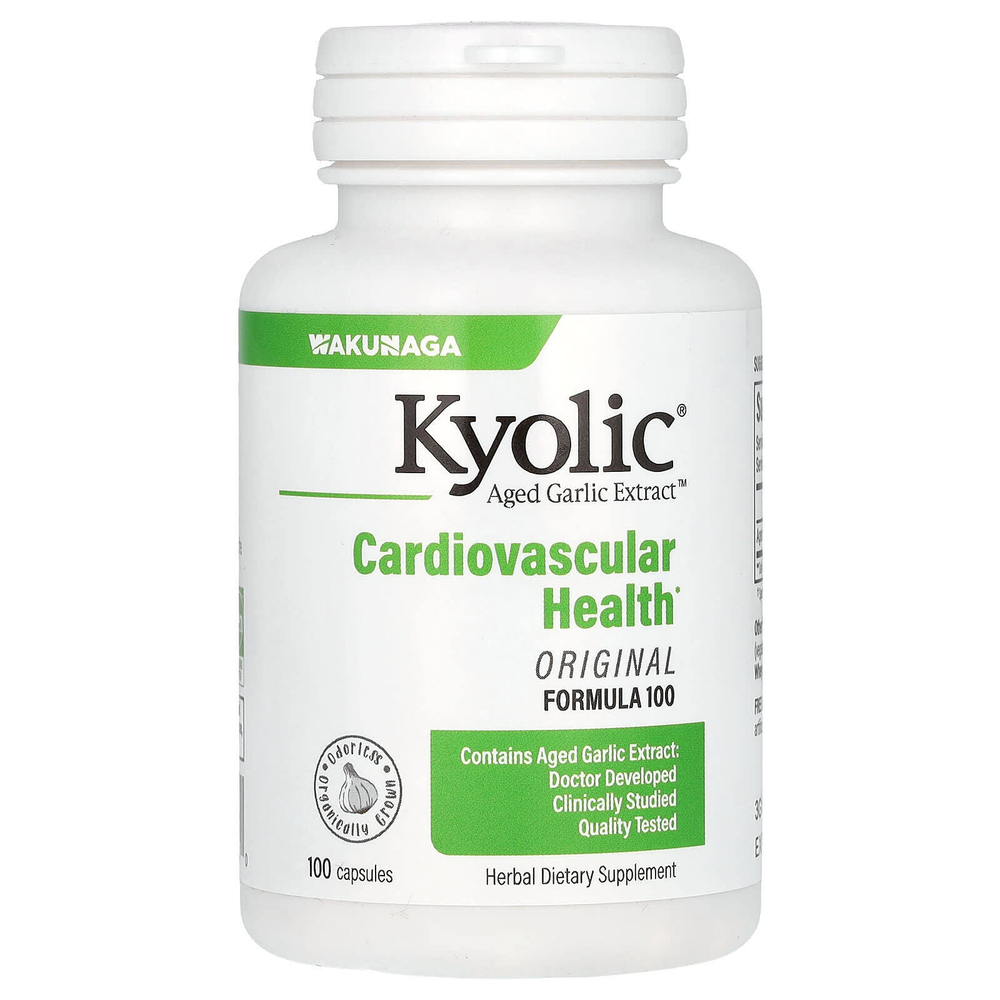 Kyolic, Aged Garlic Extract, выдержанный экстракт чеснока, добавка для здоровья сердечно-сосудистой системы, оригинальный состав Formula 100, 600 мг, 100 капсул (300 мг в 1 капсуле)