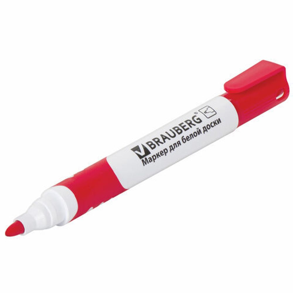 Маркер стираемый для белой доски КРАСНЫЙ, BRAUBERG "SOFT", 5 мм, резиновая вставка, 151250