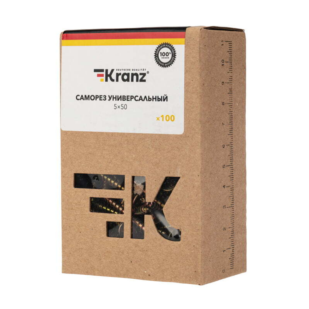 САМОРЕЗ УНИВЕРС. KRANZ 5Х50, ЖЕЛТ.ЦИНК, КОРОБ (100 ШТ./УП.)
