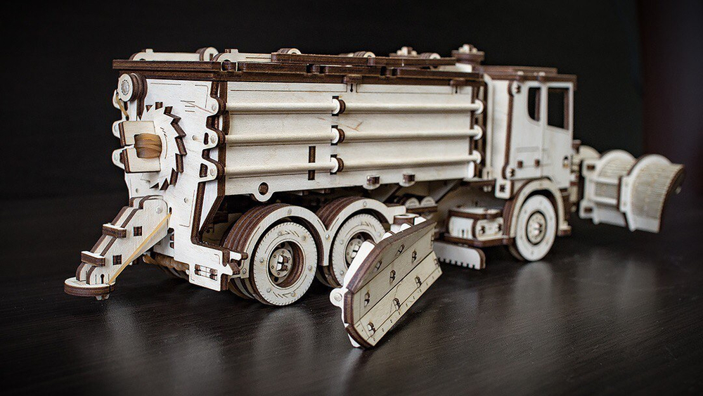 Снегоуборочная машина (Snow Truck) от EWA - Деревянный конструктор, сборная механическая модель, 3D пазл