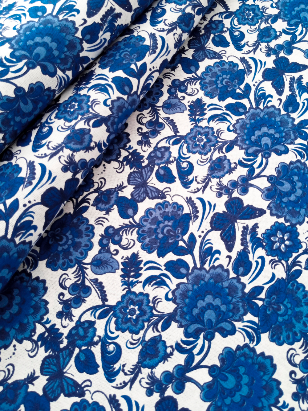 Ткань бязь плательная, рис. "Гжель", ширина 150 см, арт. 009