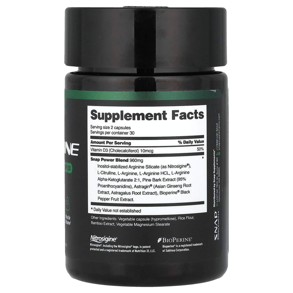 Snap Supplements, L-аргинин, без кофеина, 60 капсул