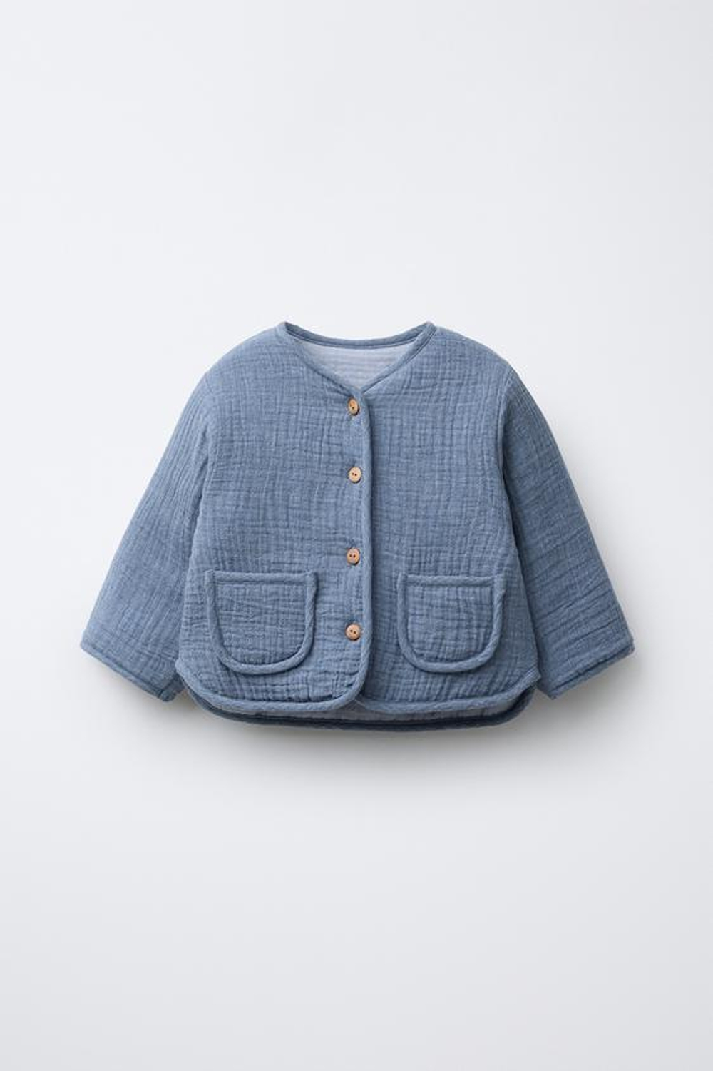 ZARA СТЕГАНЫЙ ЖАКЕТ ИЗ РЕЛЬЕФНОЙ ТКАНИ, СЕРО-СИНИЙ